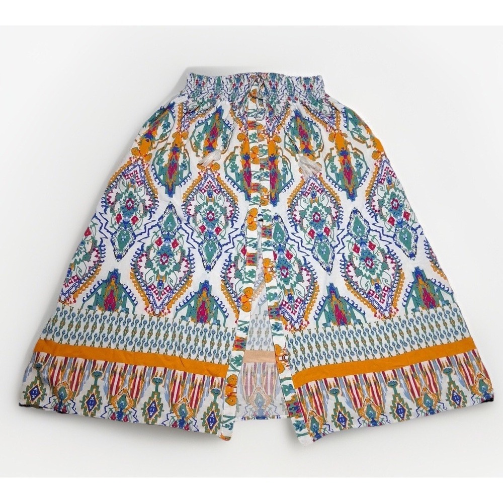 Christian Siriano New York Womens Boho Paisley Smocked Maxi Skirt Multicolor L